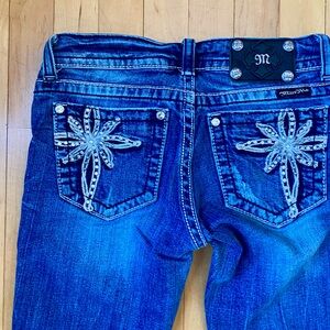 Miss Me Blue Boot Cut Jeans with Embellished Back Pockets (size 26)